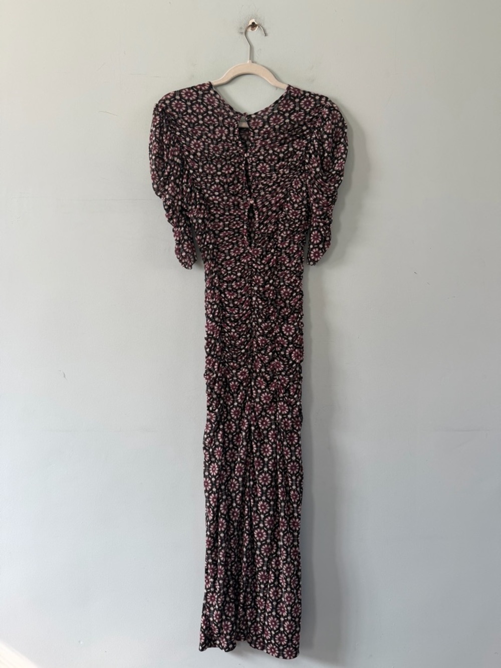 NWT Free People Briella Ruched Black Purple Floral Combo Mesh Boho Midi Dress - Picture 4 of 7